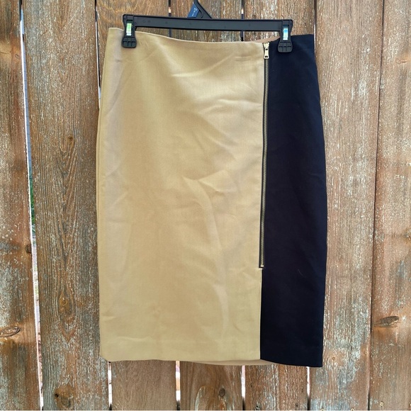 ANN TAYLOR Women’s Colorblock Black Tan Zipper Pencil Skirt Size 4 - Picture 1 of 12